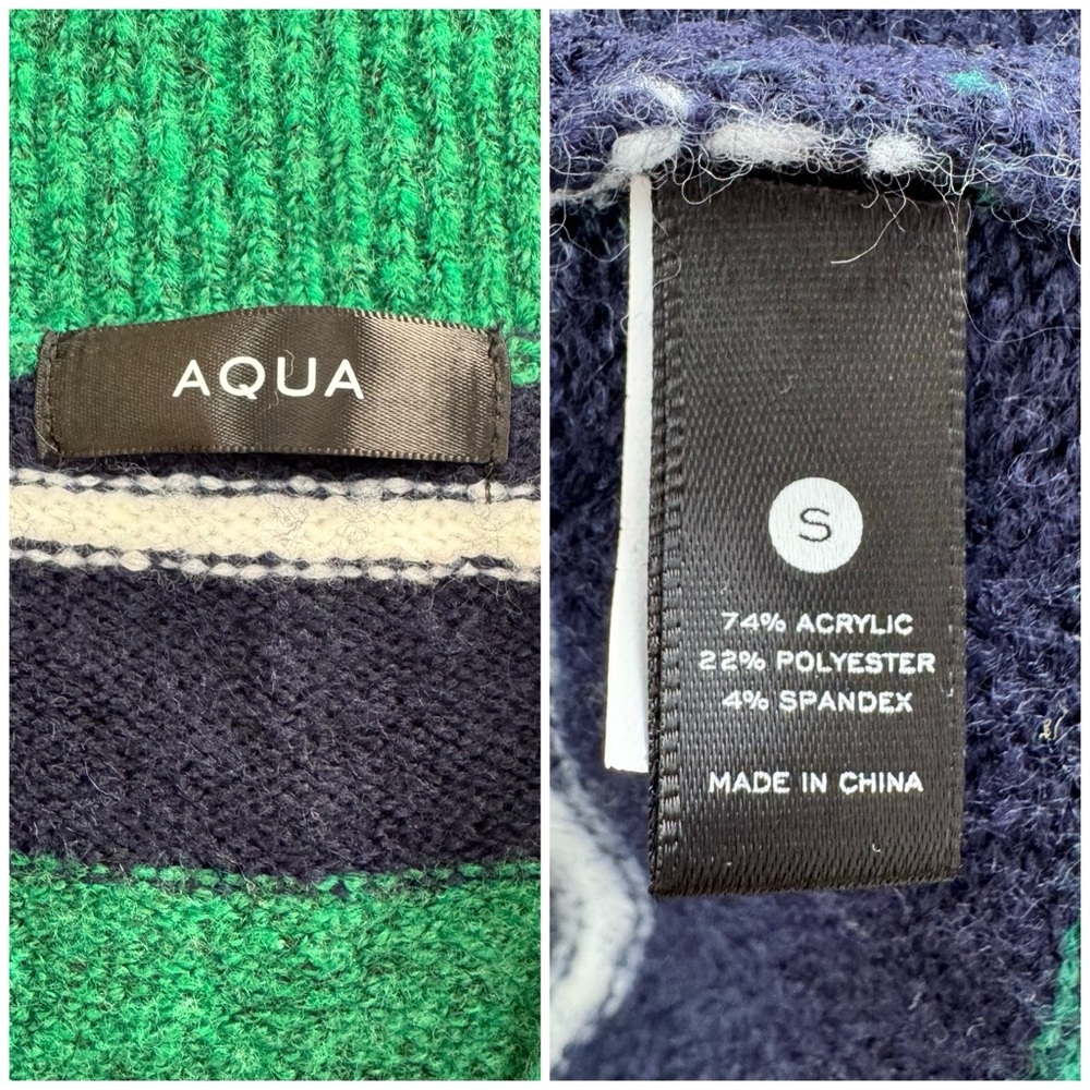 NWT Aqua Striped Polo Sweater - Exclusive In Green Multi size S - Picture 13 of 16